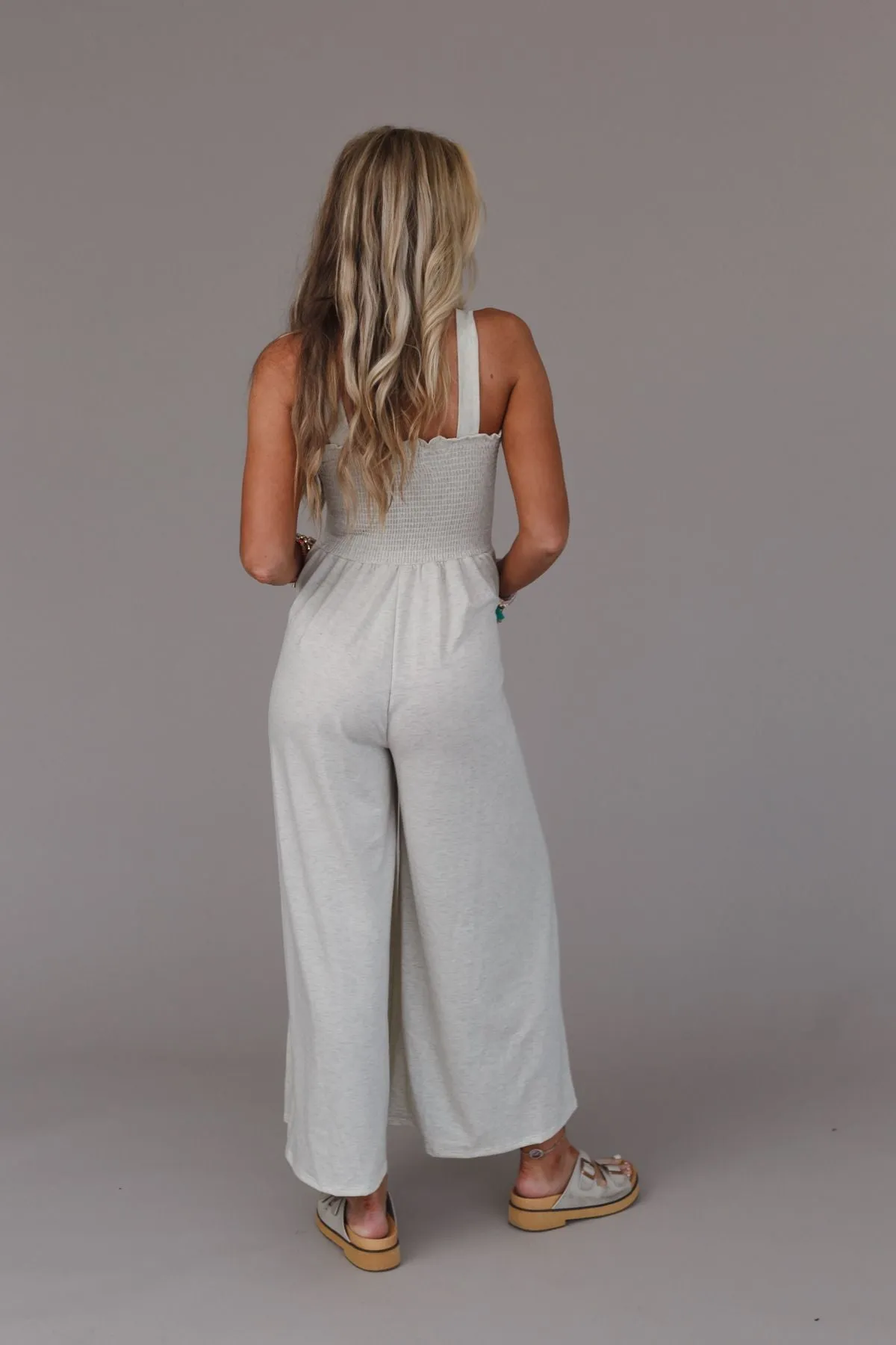 Felicity Smocked Jumpsuit - Oatmeal