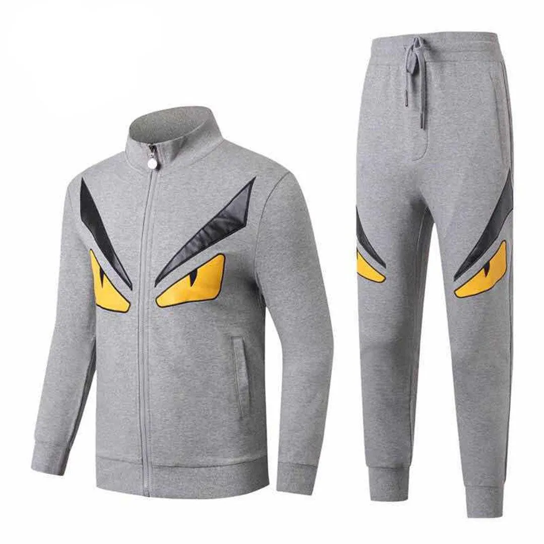 Fendi Roma Front Design Ash and  Yellow Cotton Tracksuits