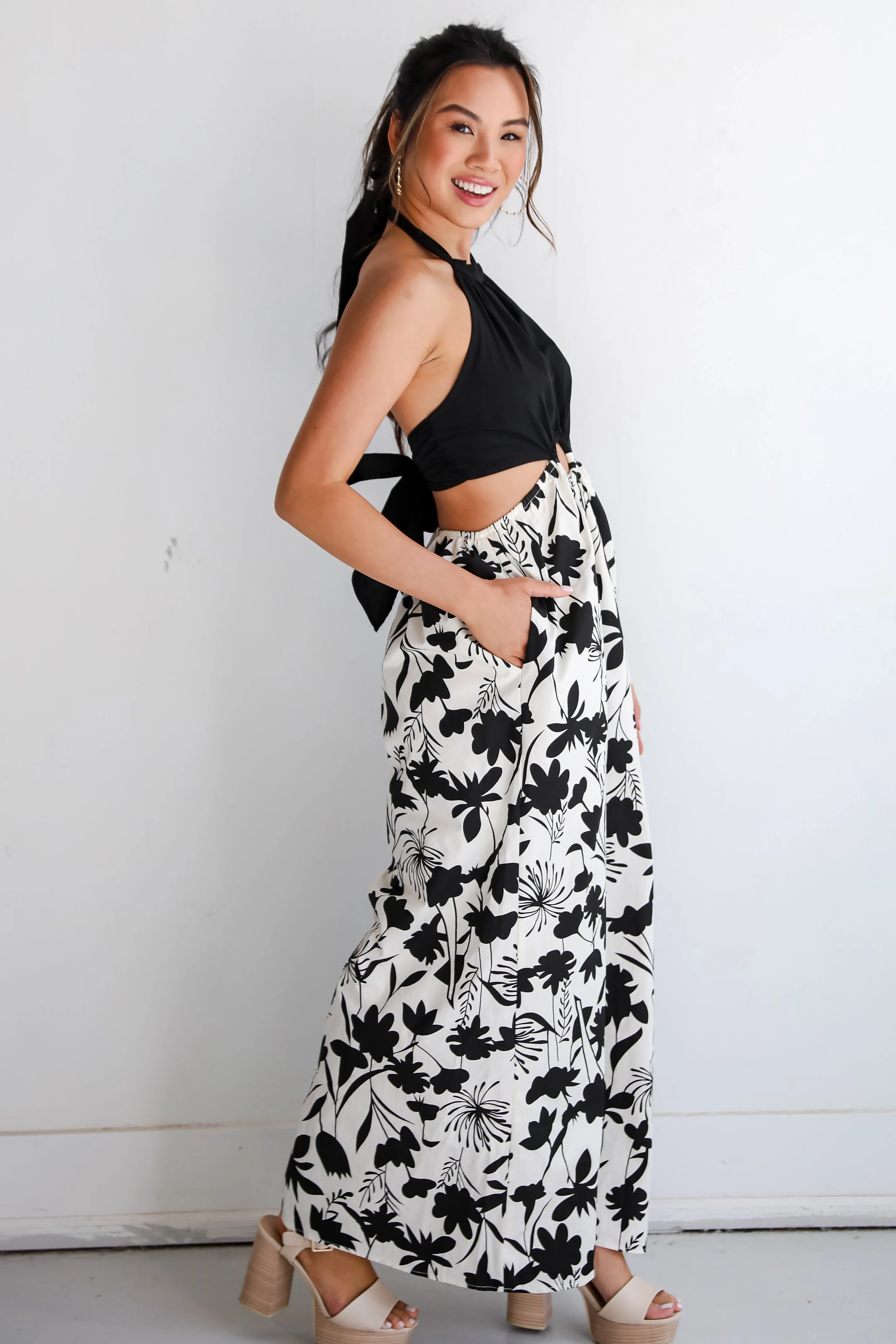 FINAL SALE - Pretty Whimsy Floral Halter Jumpsuit