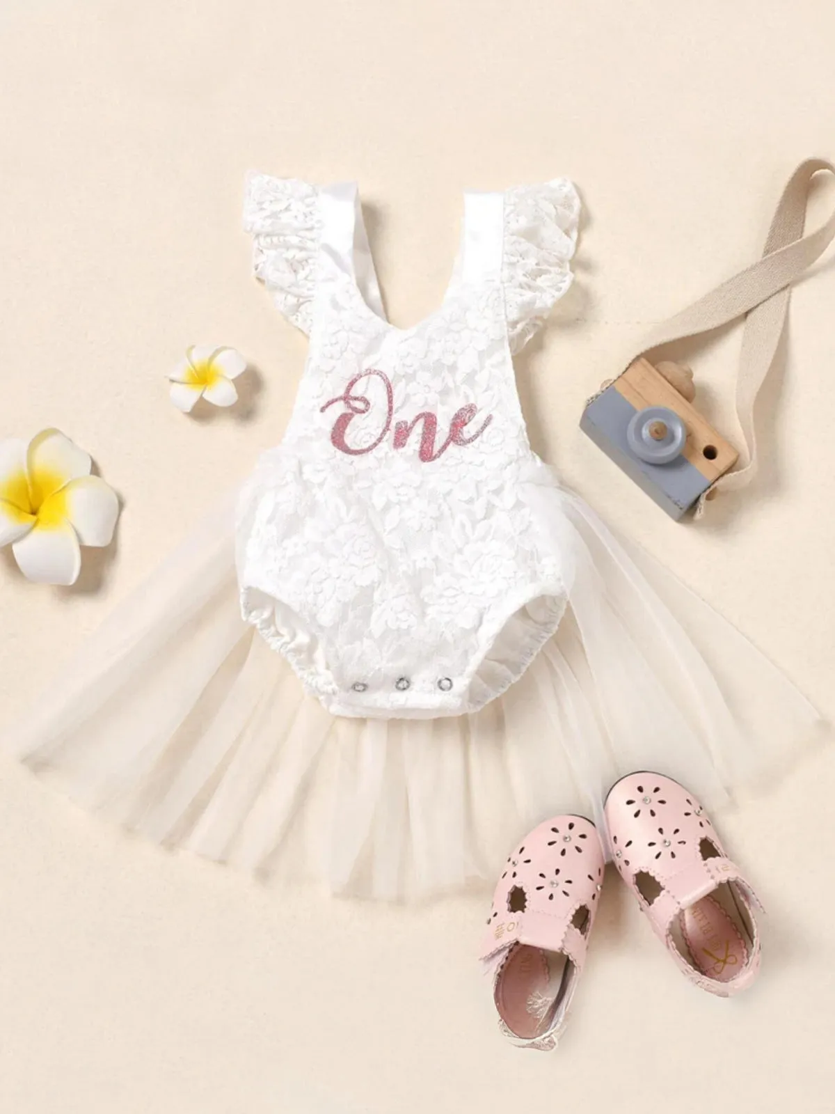 First Birthday Princess Ensemble: Lace Jumpsuit and Tutu Skirt Set