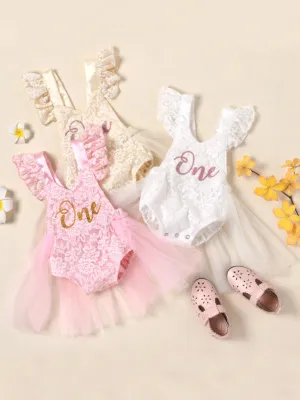 First Birthday Princess Ensemble: Lace Jumpsuit and Tutu Skirt Set