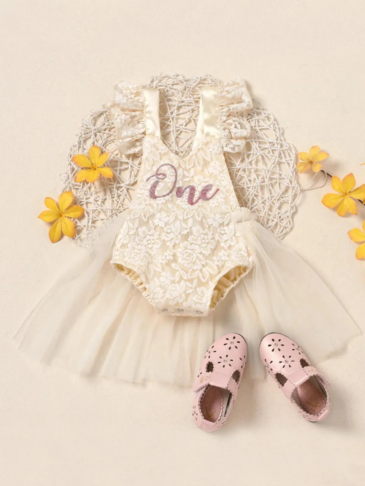 First Birthday Princess Ensemble: Lace Jumpsuit and Tutu Skirt Set