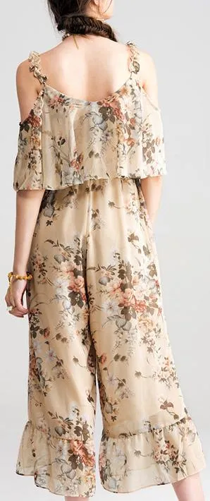 Floral Print Cold-Shoulder Jumpsuit