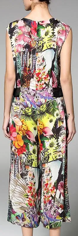 Floral Print Multi Color Crepe De Chine Jumpsuit