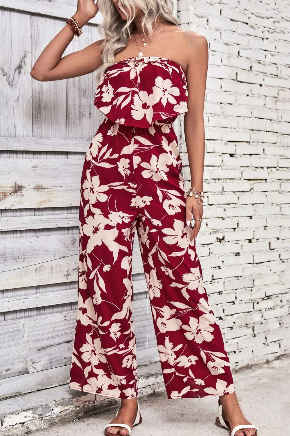 Floral Strapless Wide Leg Jumpsuit