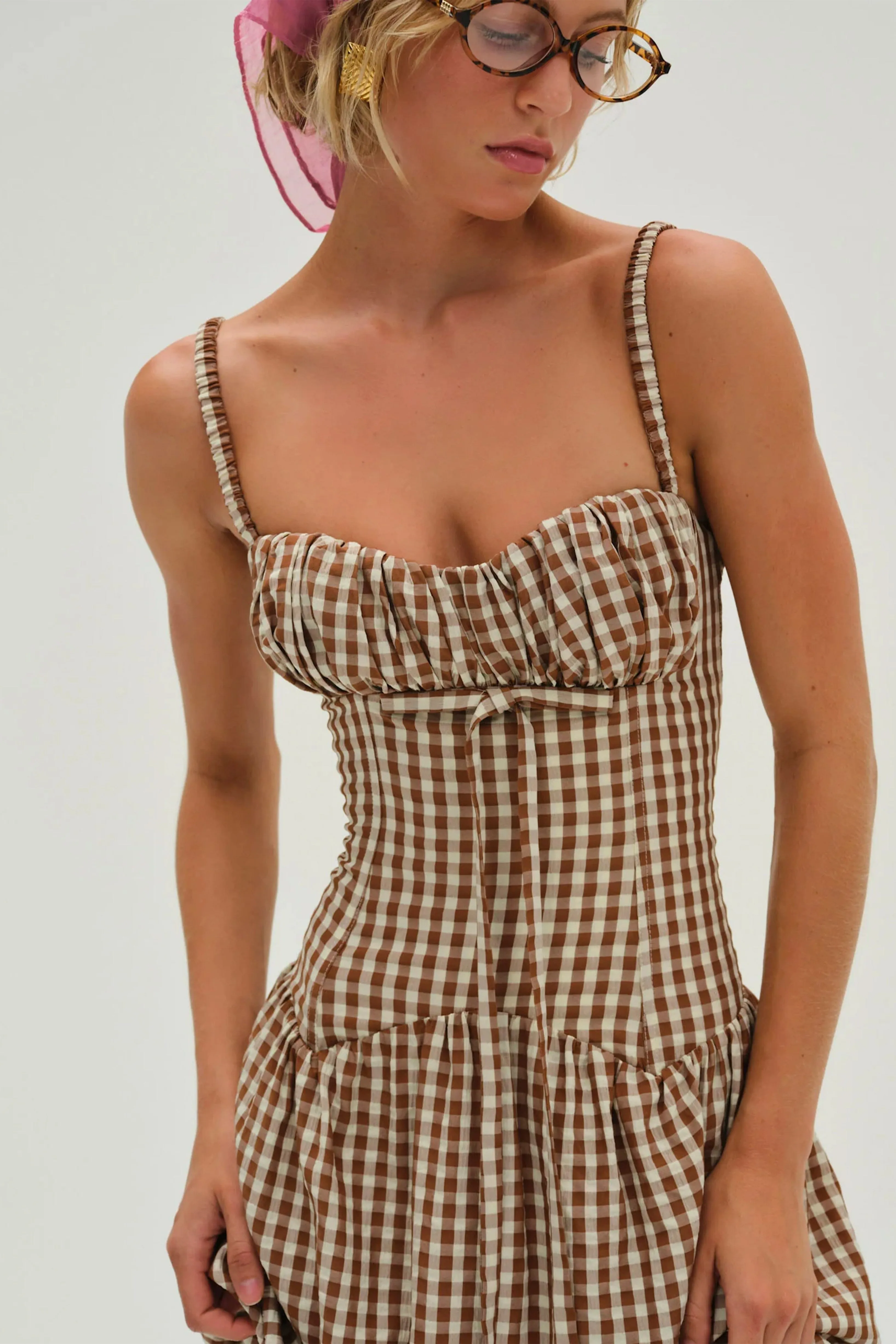 FOR LOVE & LEMONS | Gingerbread Gingham Midi Dress - Brown