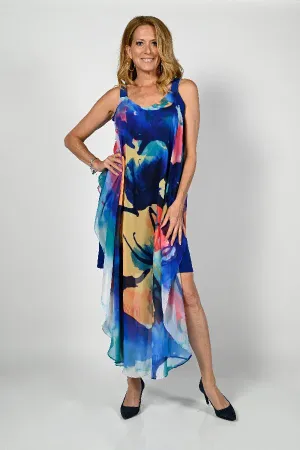 Frank Lyman Design Blue/Yellow Floral Cold Shoulder Maxi Dress 236661U