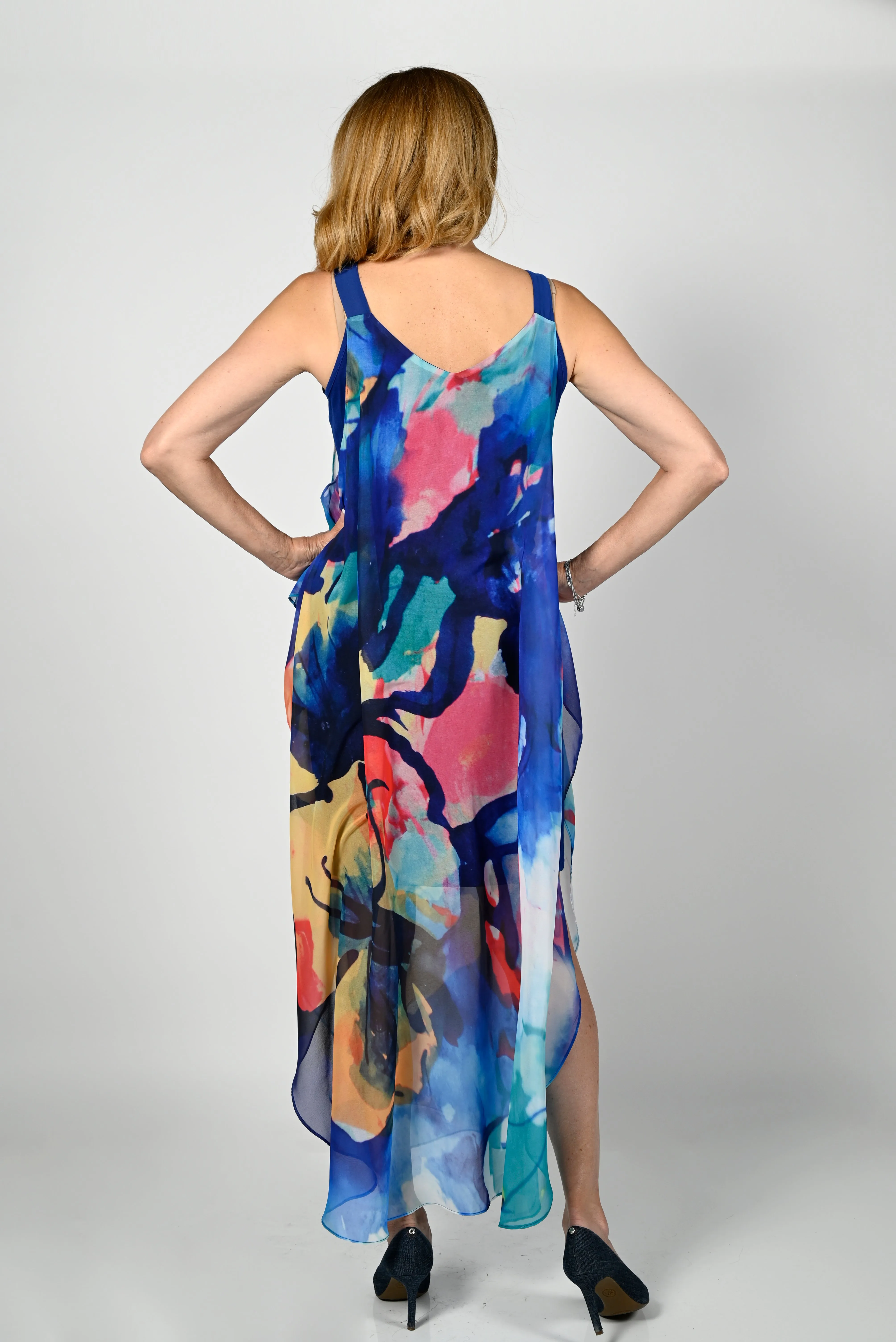 Frank Lyman Design Blue/Yellow Floral Cold Shoulder Maxi Dress 236661U