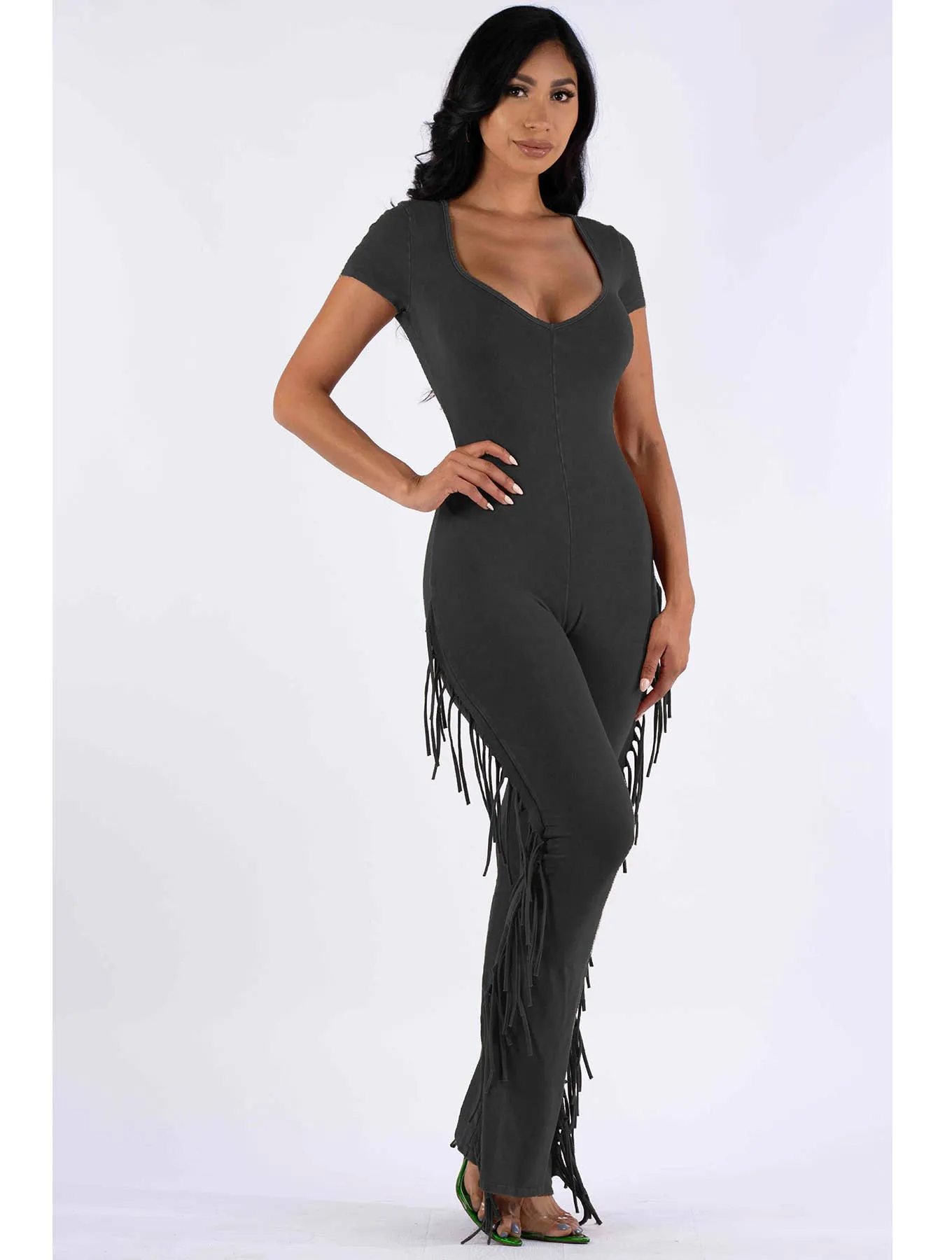 Free Spirited Fringe Jumpsuit (Olive)