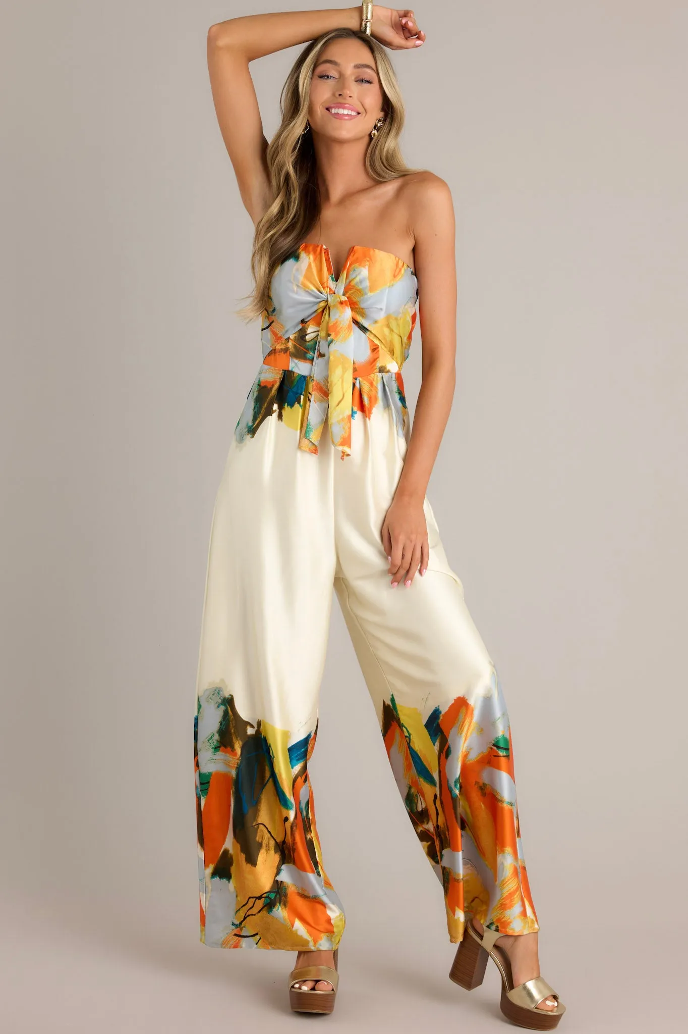 Fresh Beginnings Ivory Multi Print Strapless Jumpsuit