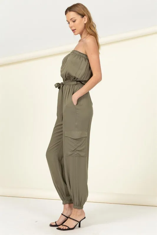 FS Clearance Flap Pocket Side Belted Tube Jumpsuit