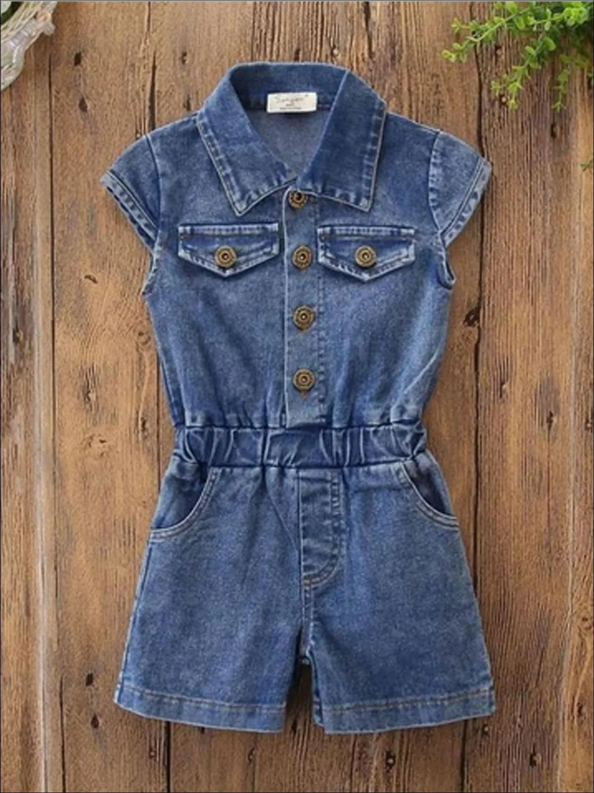 Girls Button Up Denim Jumpsuit Set