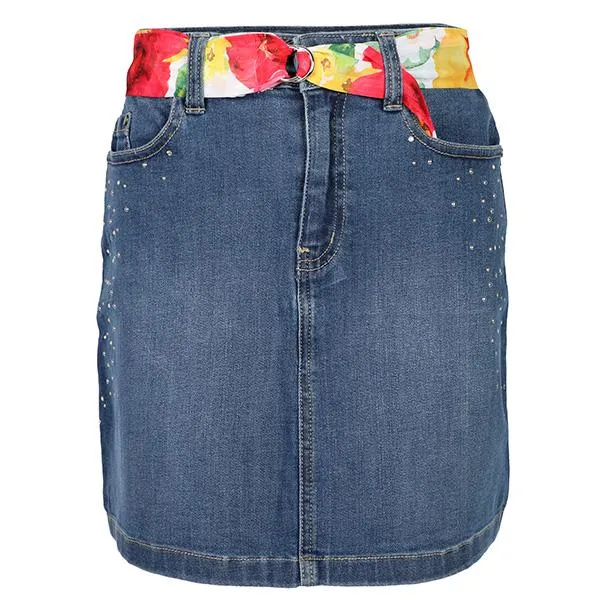 GIRLS DENIM BLUE PENCIL SKIRT WITH BELT