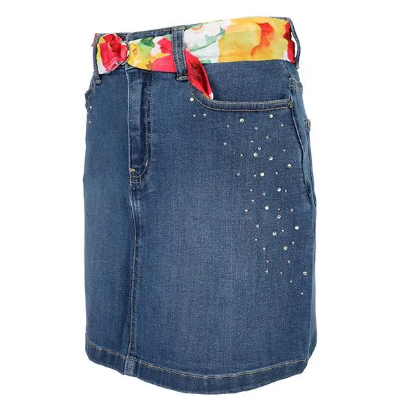 GIRLS DENIM BLUE PENCIL SKIRT WITH BELT