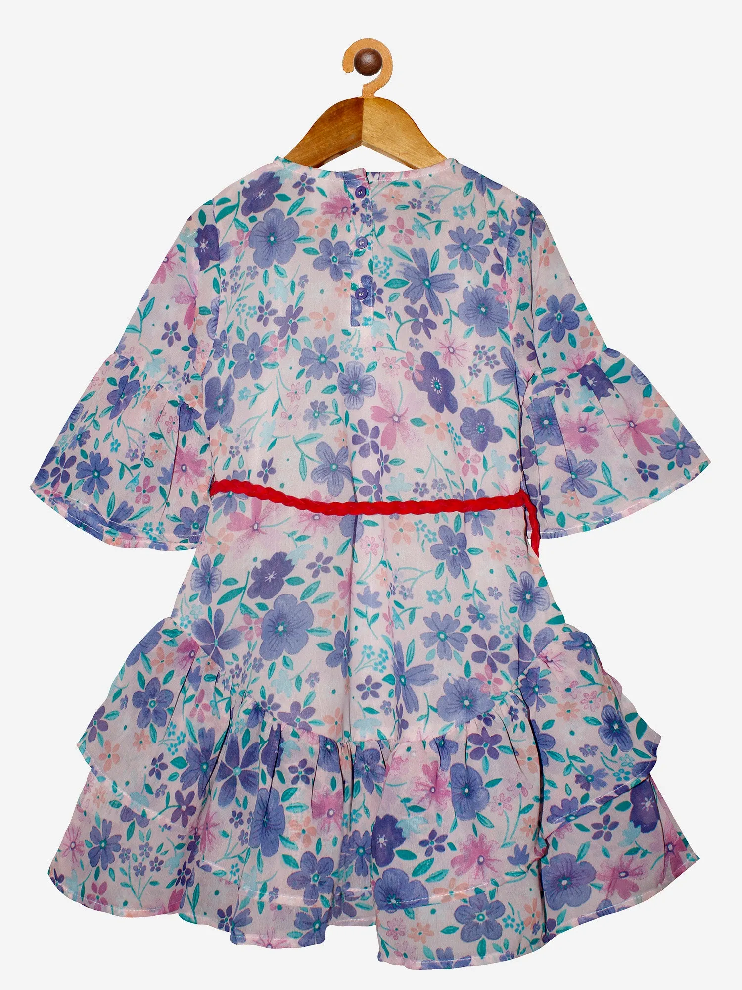 Girls Printed Georgette Dress with Belt