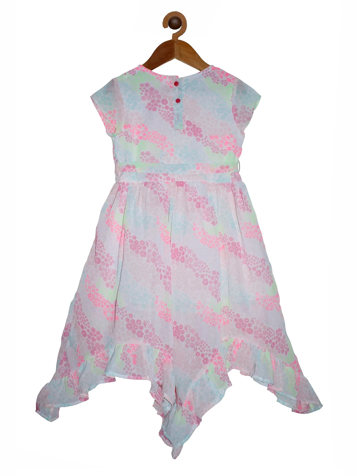 Girls Printed Georgette Dress with Frill Hem