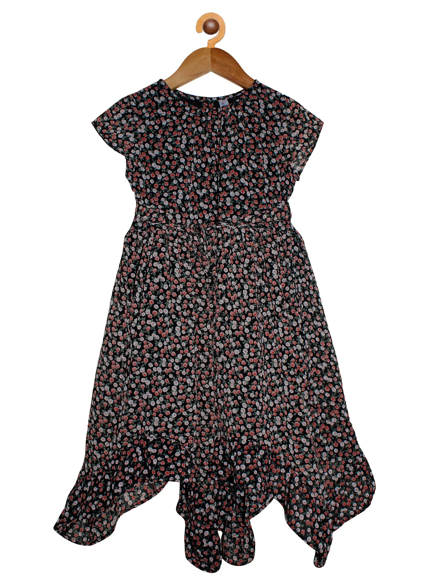 Girls Printed Georgette Dress with Frill Hem