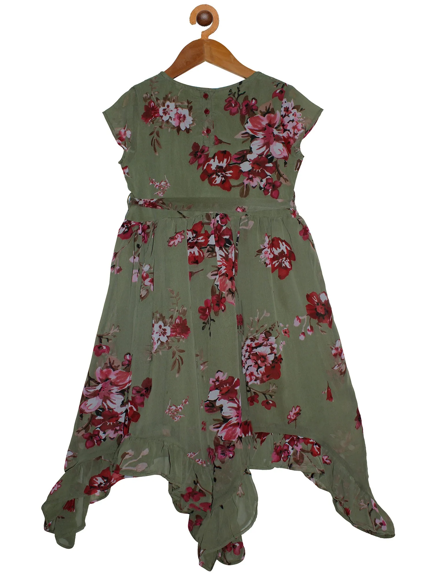 Girls Printed Georgette Dress with Frill Hem