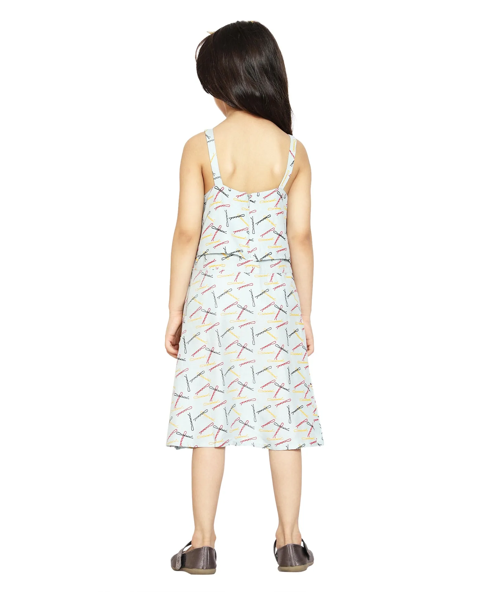 Girls Printed Strap Layered Dress