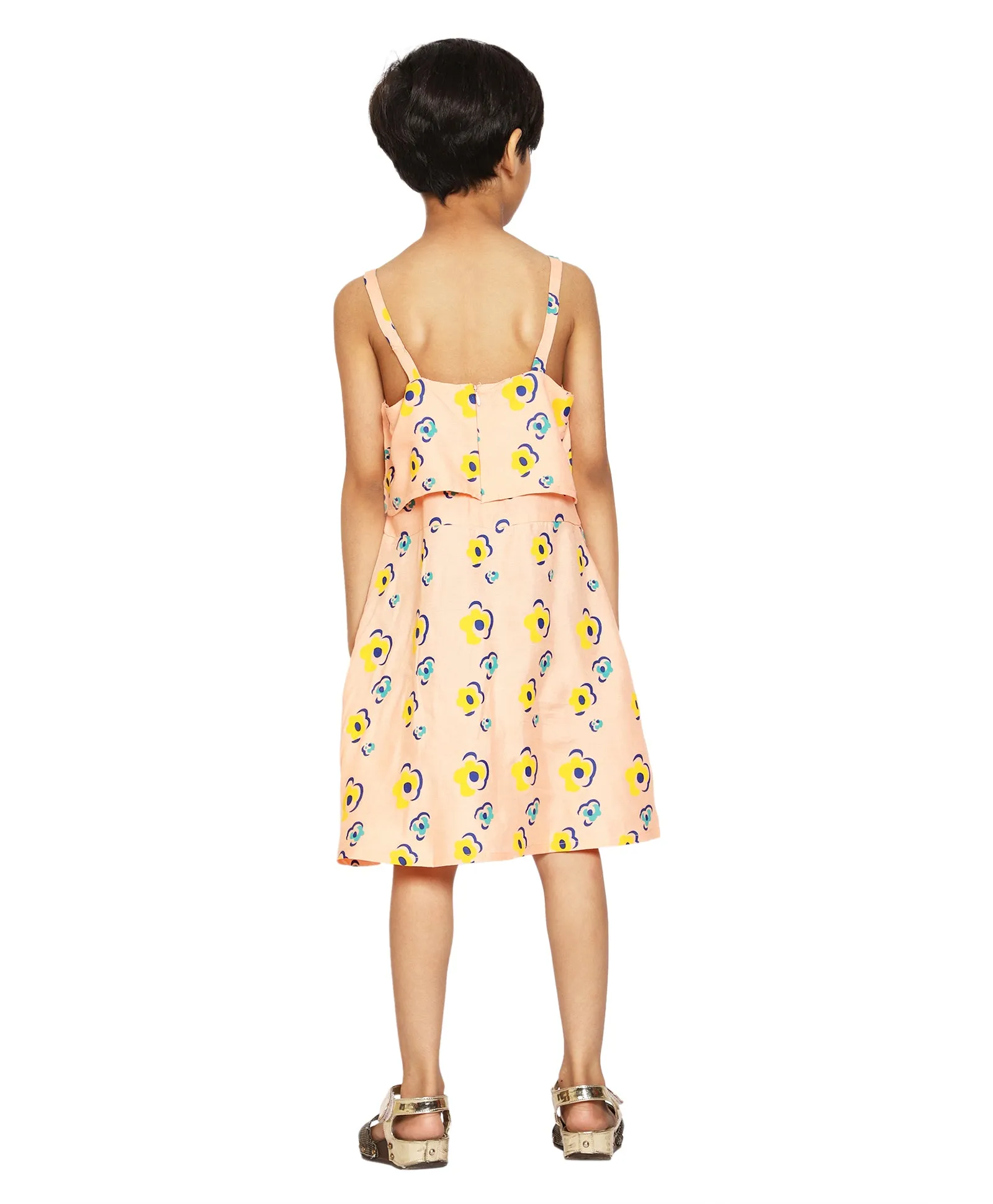 Girls Printed Strap Layered Dress