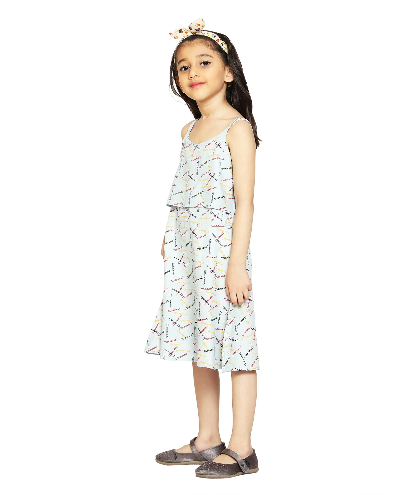 Girls Printed Strap Layered Dress