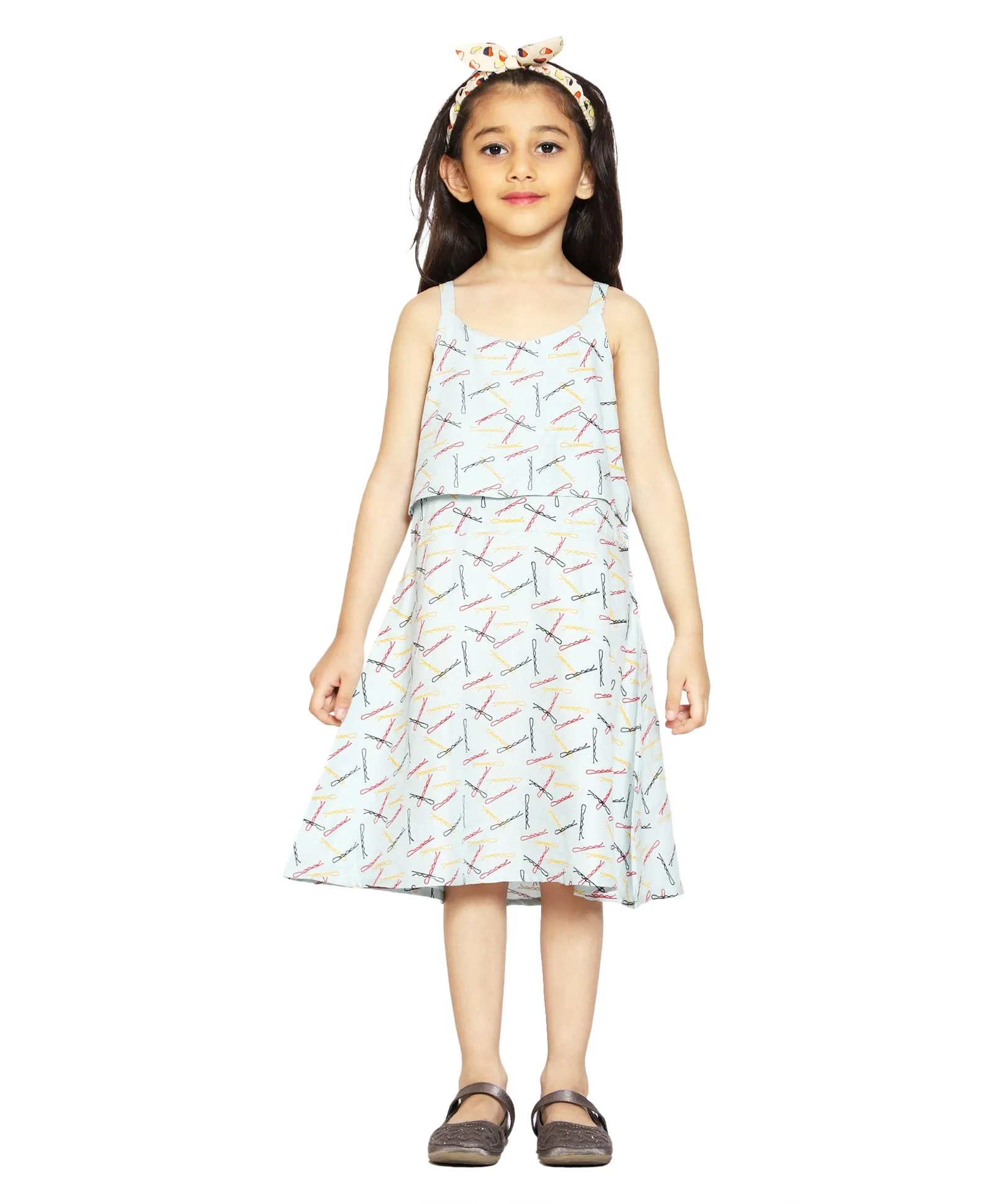 Girls Printed Strap Layered Dress