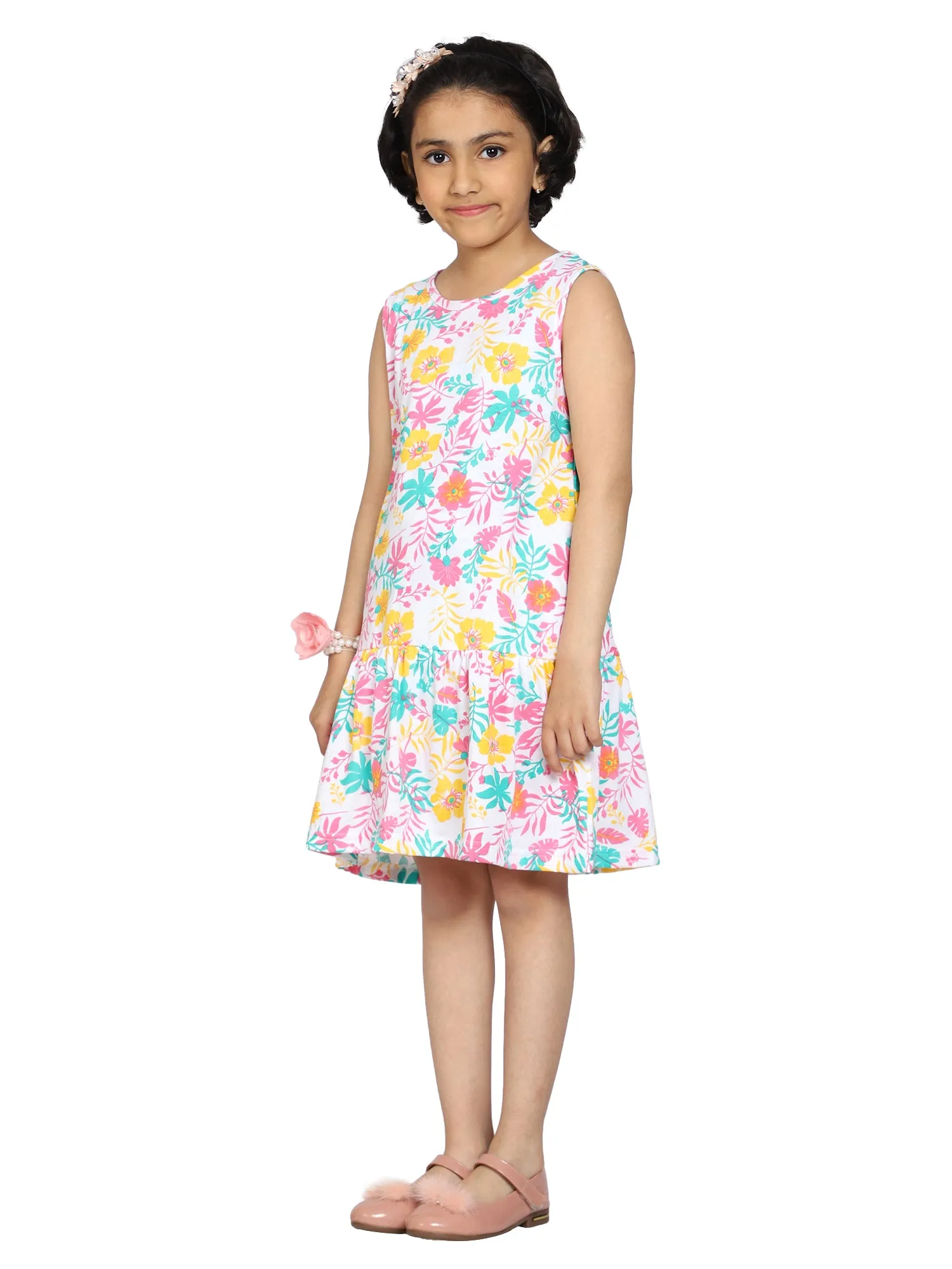 Girls Sleeveless Dress with gathered hem