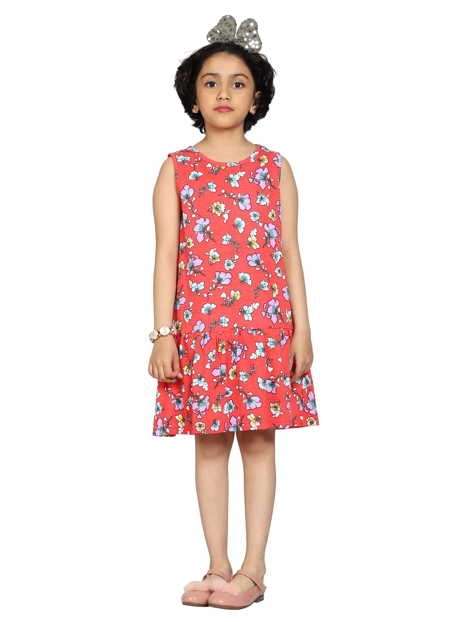 Girls Sleeveless Dress with gathered hem