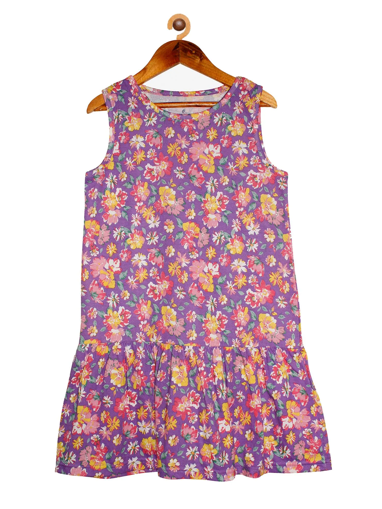 Girls Sleeveless Dress with gathered hem