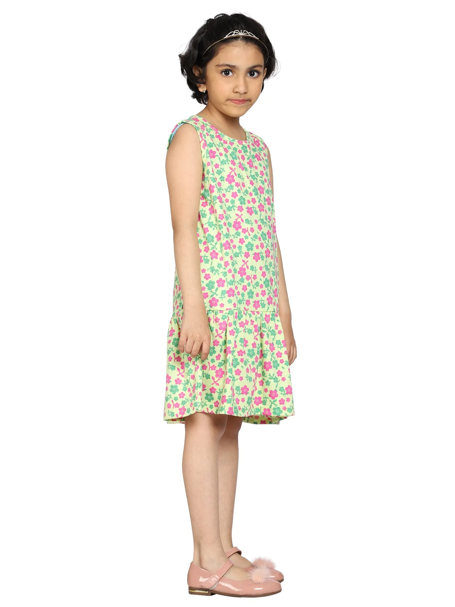 Girls Sleeveless Dress with gathered hem