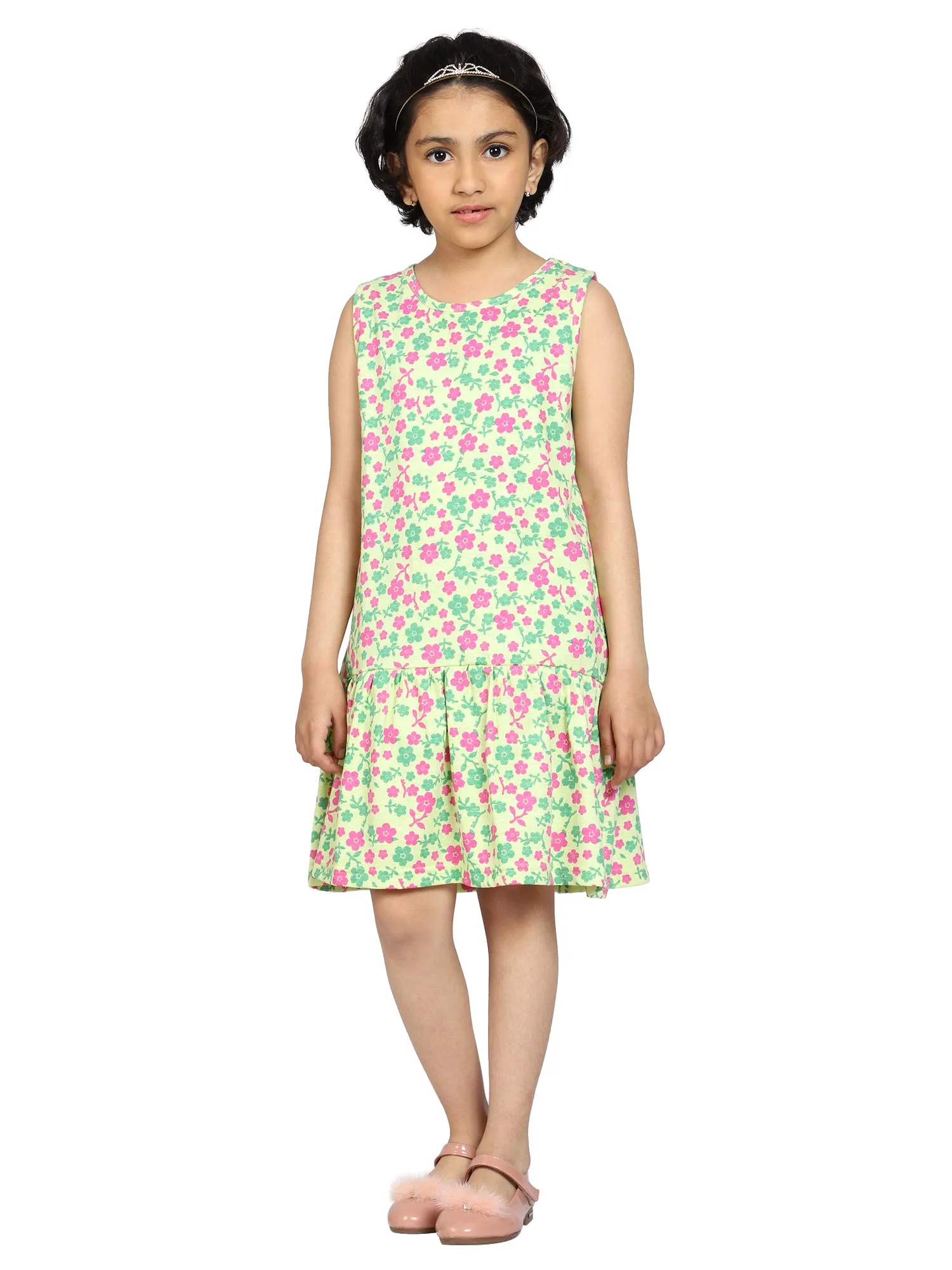 Girls Sleeveless Dress with gathered hem