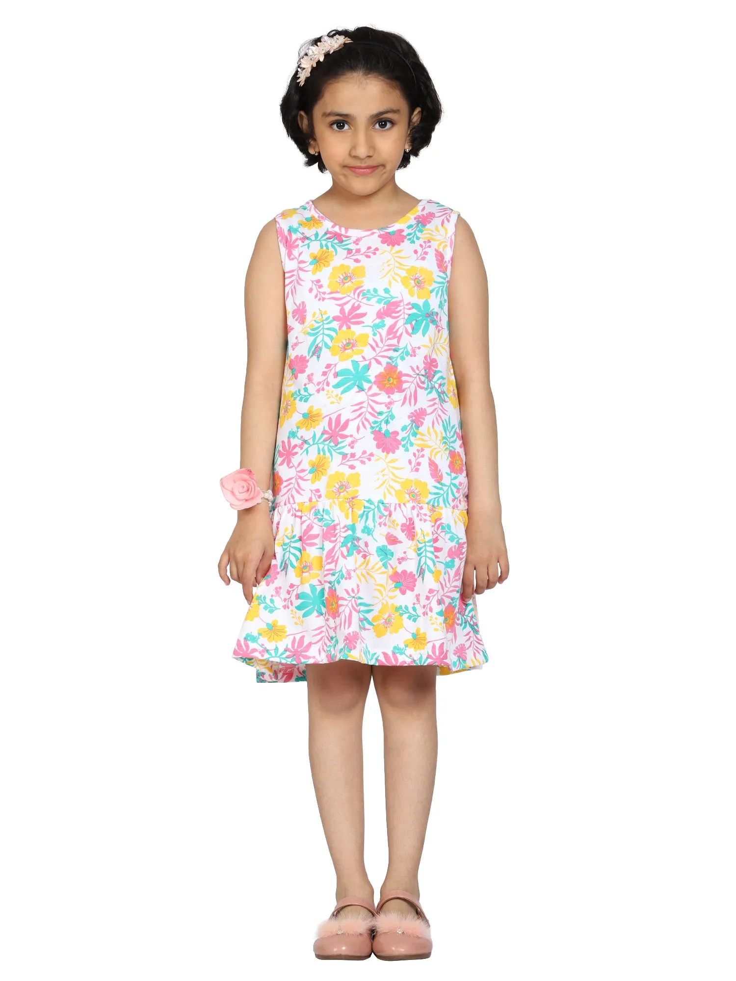 Girls Sleeveless Dress with gathered hem