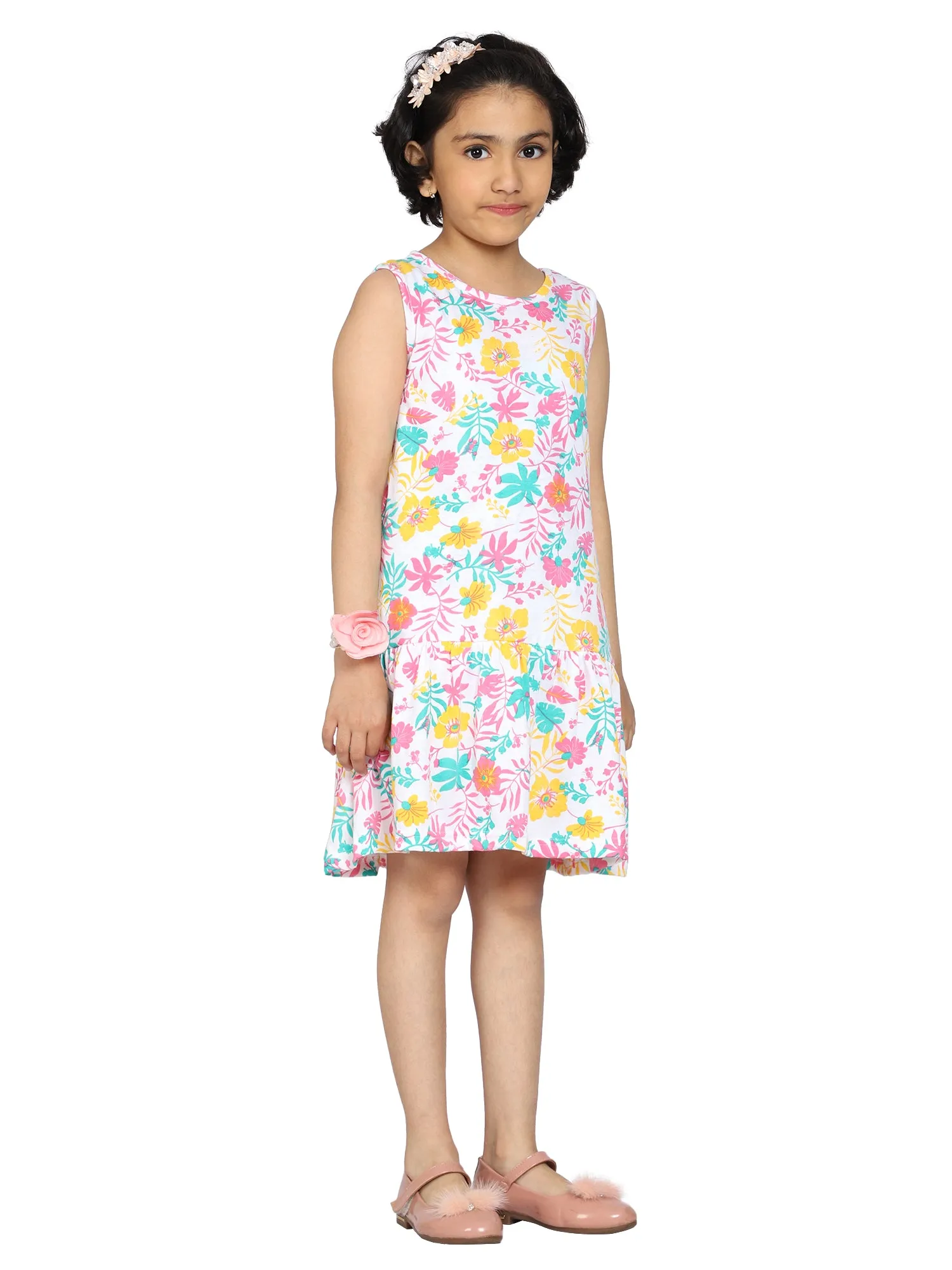 Girls Sleeveless Dress with gathered hem