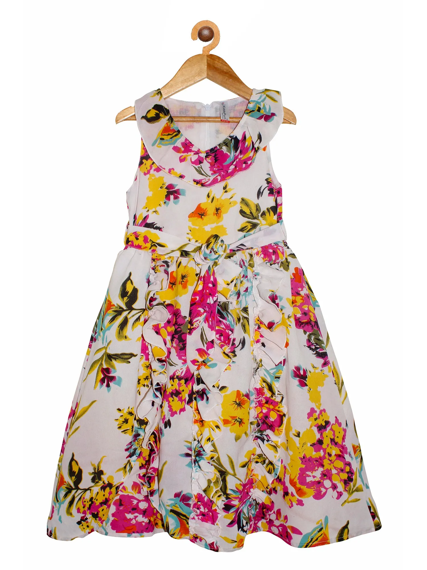 Girls sleeveless Long Dress with Frilled neck