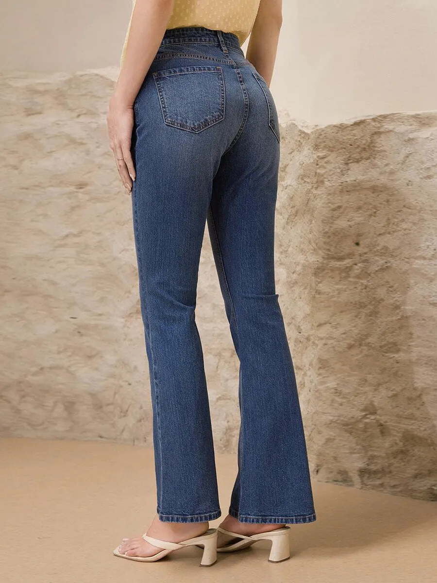 Glam Washed Pocket Flare Leg Jeans