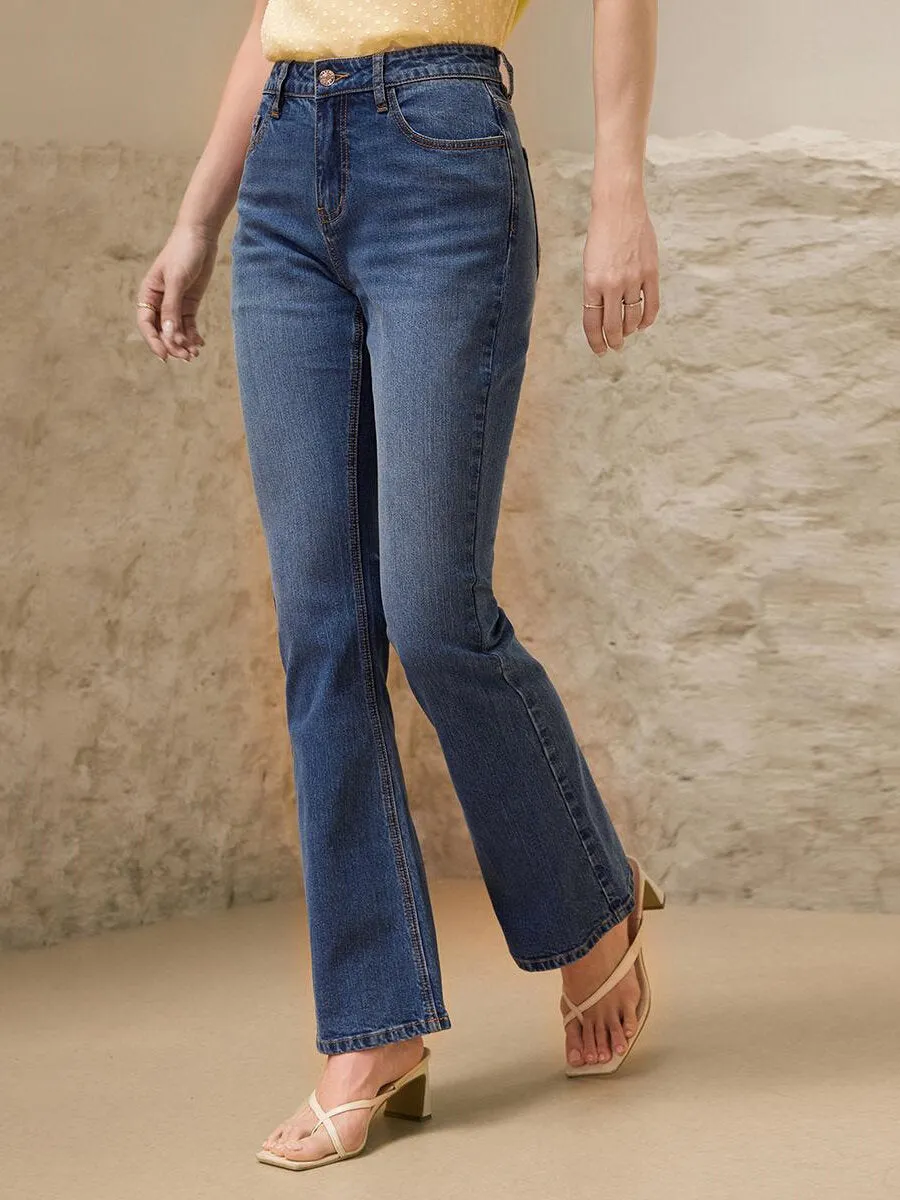 Glam Washed Pocket Flare Leg Jeans