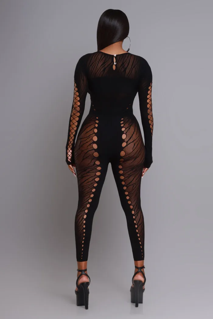 Glaze It Mesh Bodycon Jumpsuit - Black