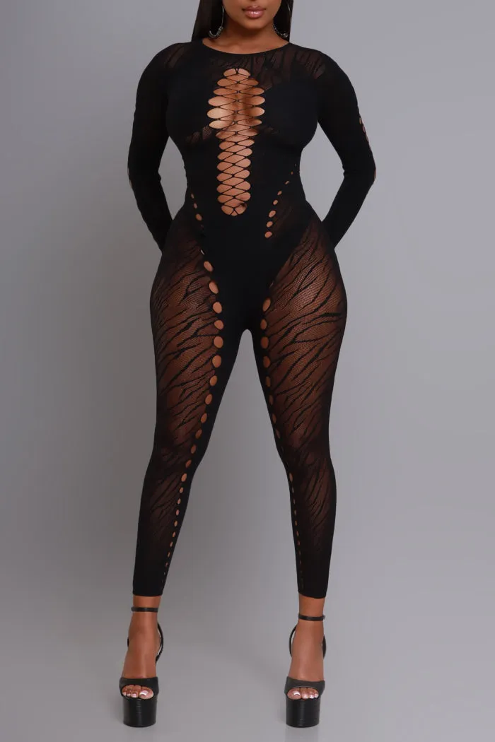 Glaze It Mesh Bodycon Jumpsuit - Black