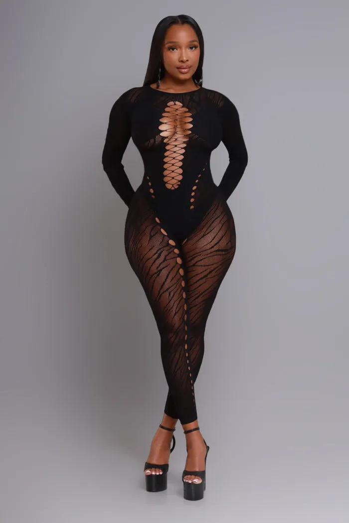 Glaze It Mesh Bodycon Jumpsuit - Black