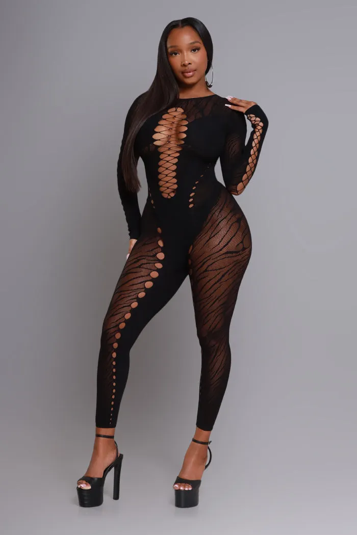 Glaze It Mesh Bodycon Jumpsuit - Black