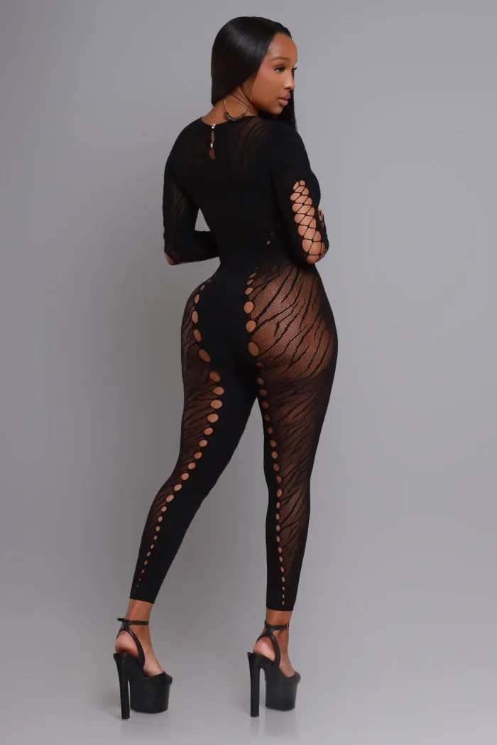 Glaze It Mesh Bodycon Jumpsuit - Black