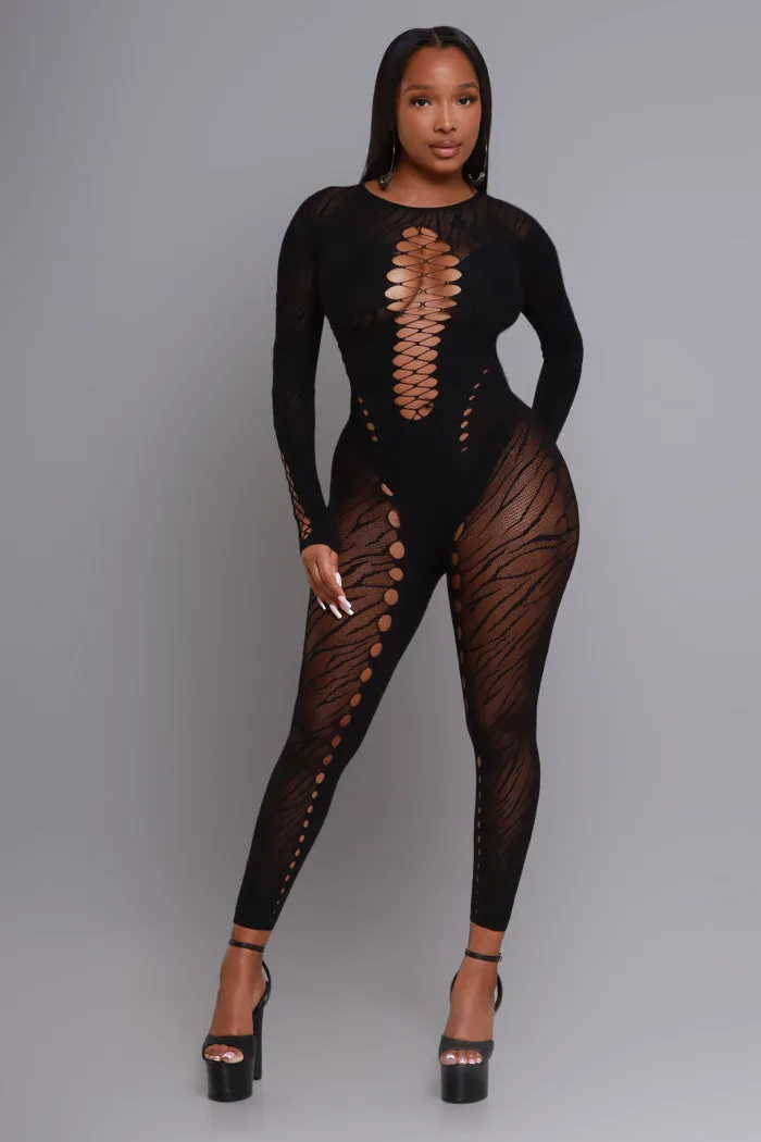 Glaze It Mesh Bodycon Jumpsuit - Black