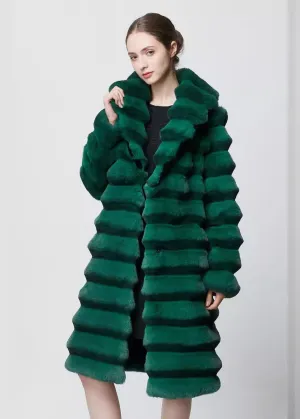 Green Shawl Collar Faux Fur Long Coat