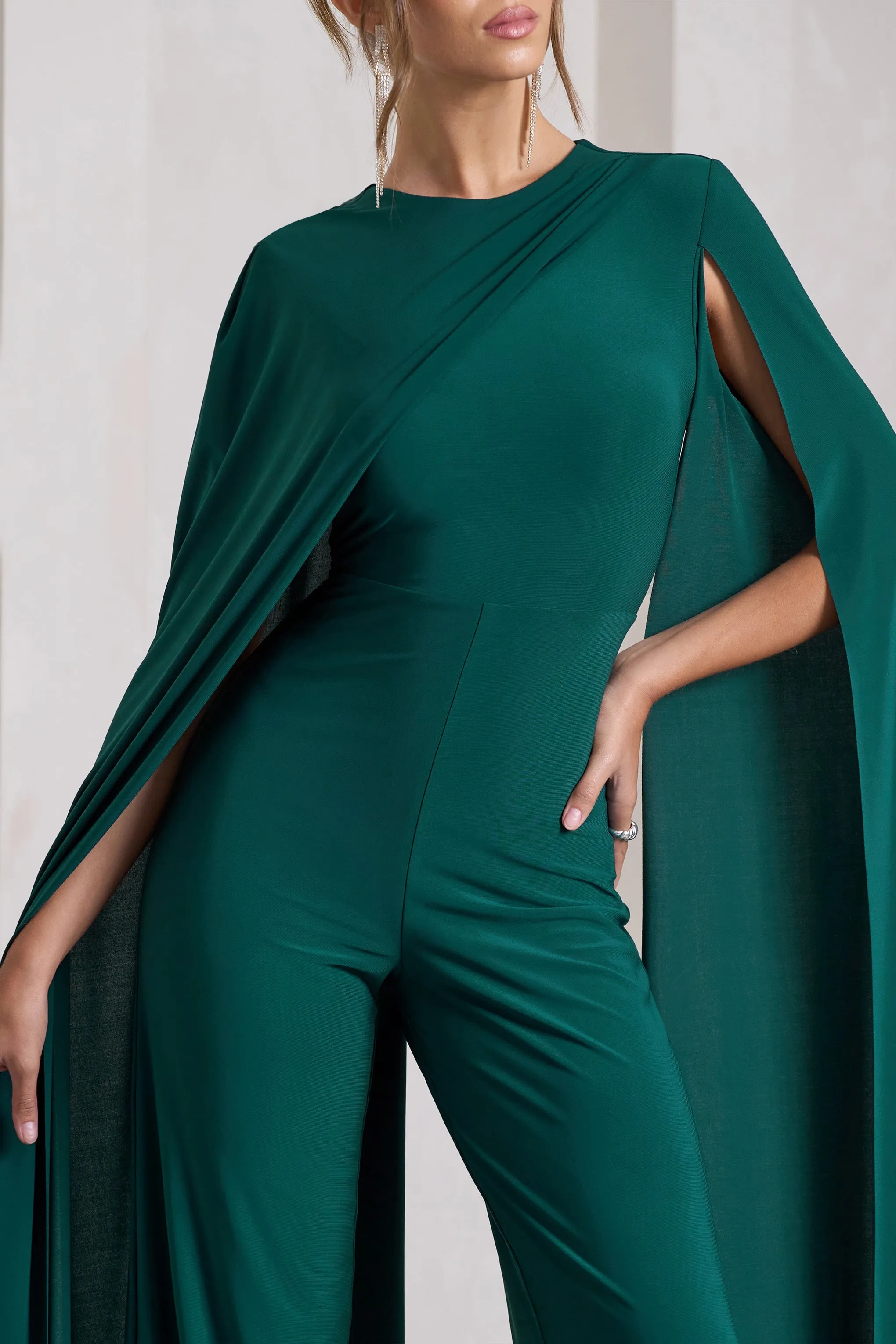 Harley | Bottle Green Straight-Leg Jumpsuit With Cape Sleeves