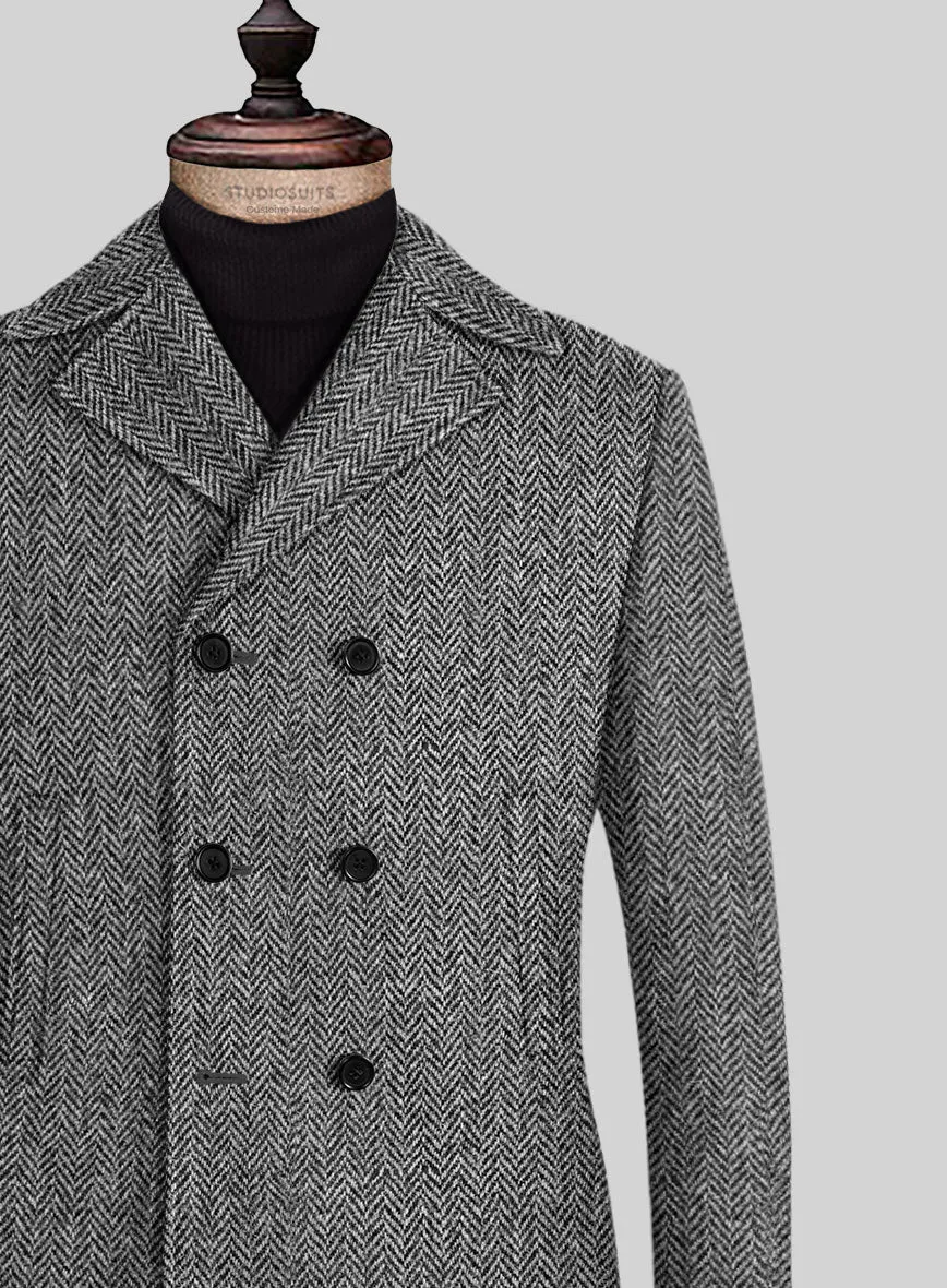 Harris Tweed Gray Herringbone Pea Coat