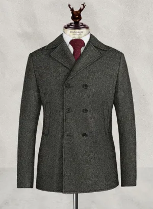 Harris Tweed Ridge Blue Herringbone Pea Coat