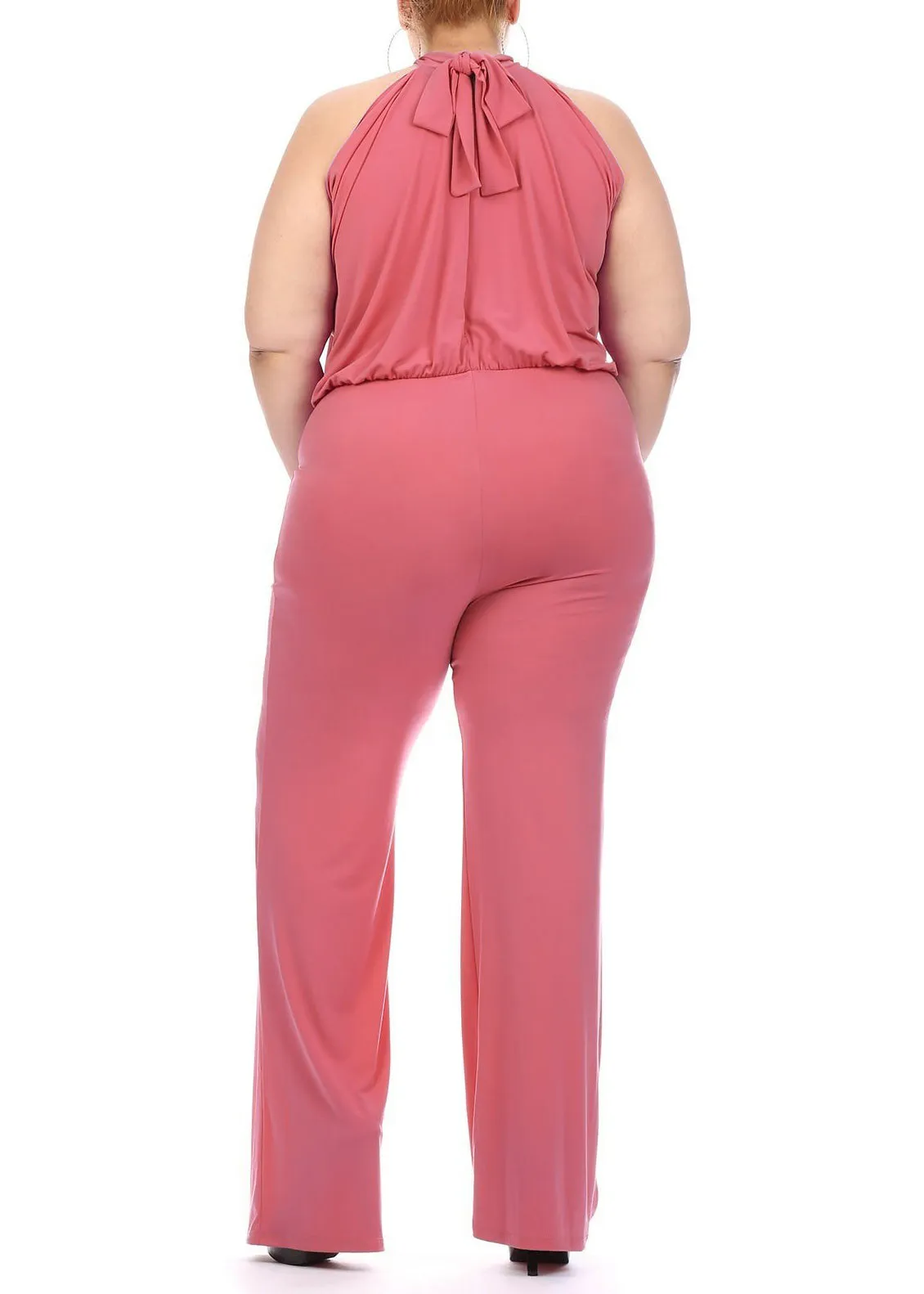 Hi Curvy Plus Size Women Halter Neck Flare Jumpsuit Made in USA