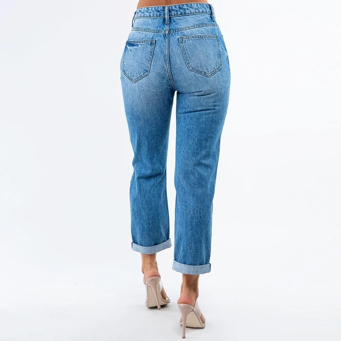 High Waist Distressed Boyfriend Jeans