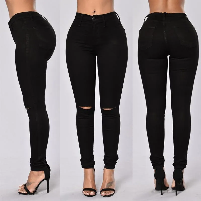 High Waist Skinny Ripped Fashion Jeans For Women