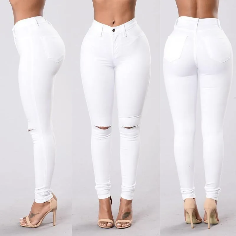 High Waist Skinny Ripped Fashion Jeans For Women